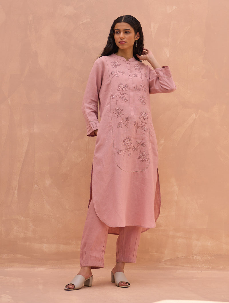 Kisa Hand-Embroidered Co-ord Set - Rose