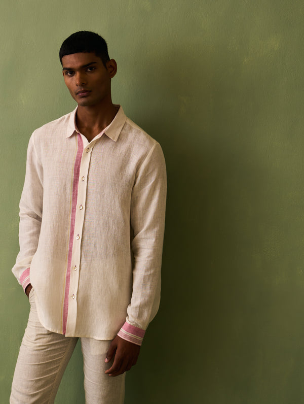 Jiro Border Linen Shirt - Ivory
