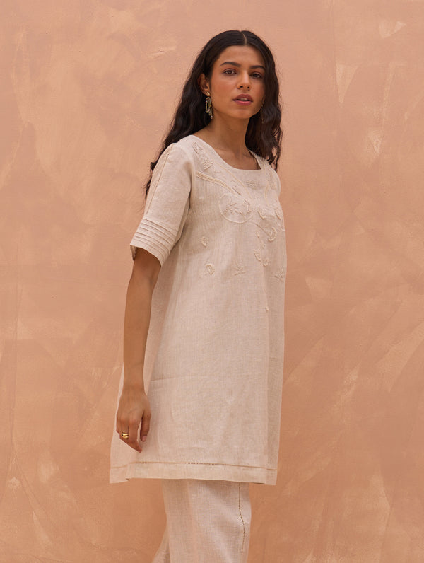 Celia Linen Tunic Top - Off-White