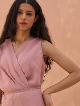 Maya Linen Wrap Dress - Rose