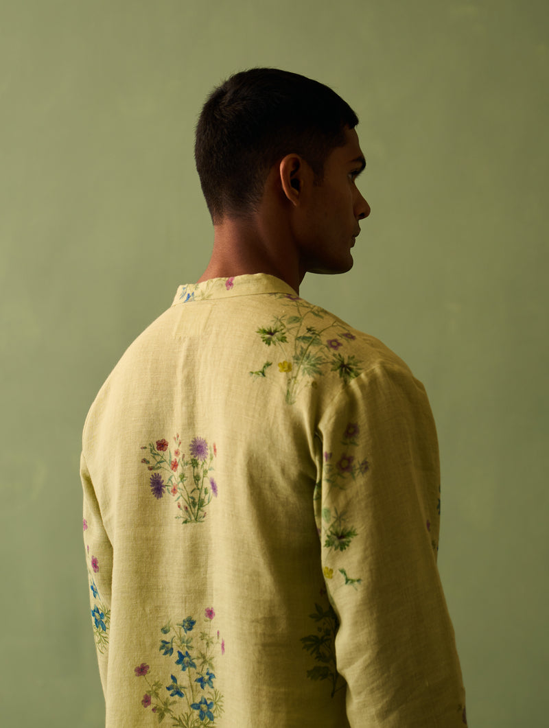 Hachi Botanical Linen Kurta - Fern