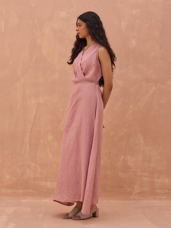 Maya Linen Wrap Dress - Rose