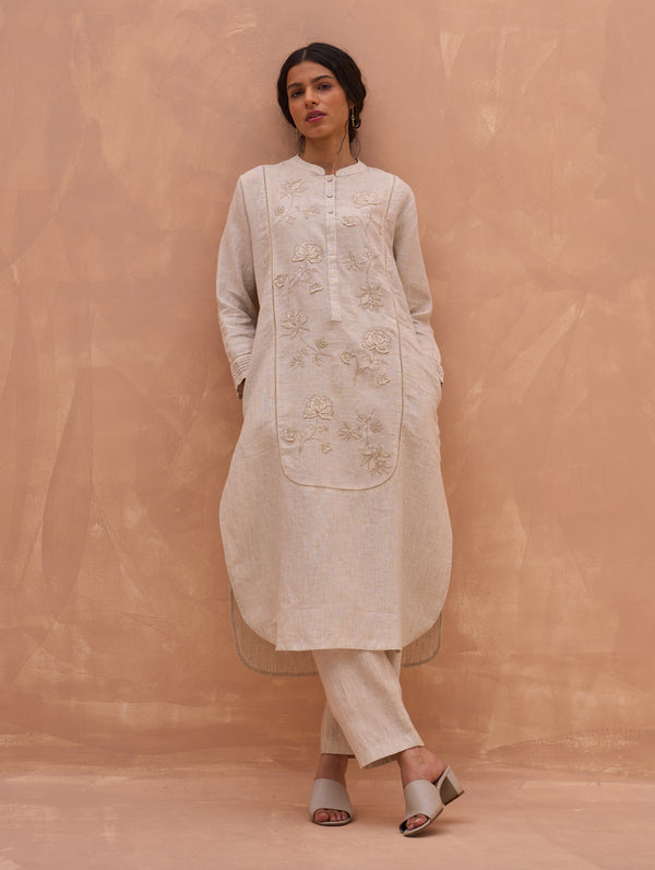 Kisa Hand-Embroidered Co-ord Set - Off White