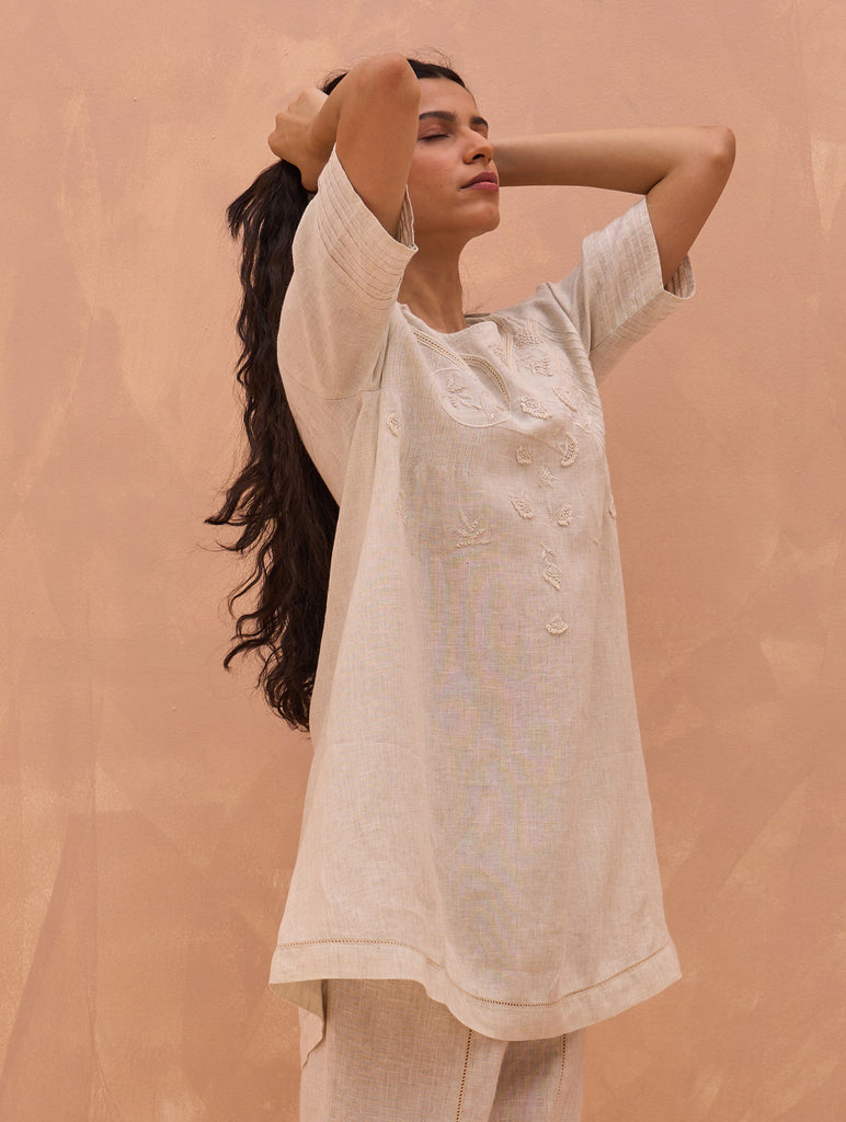 Celia Linen Tunic Top - Off-White