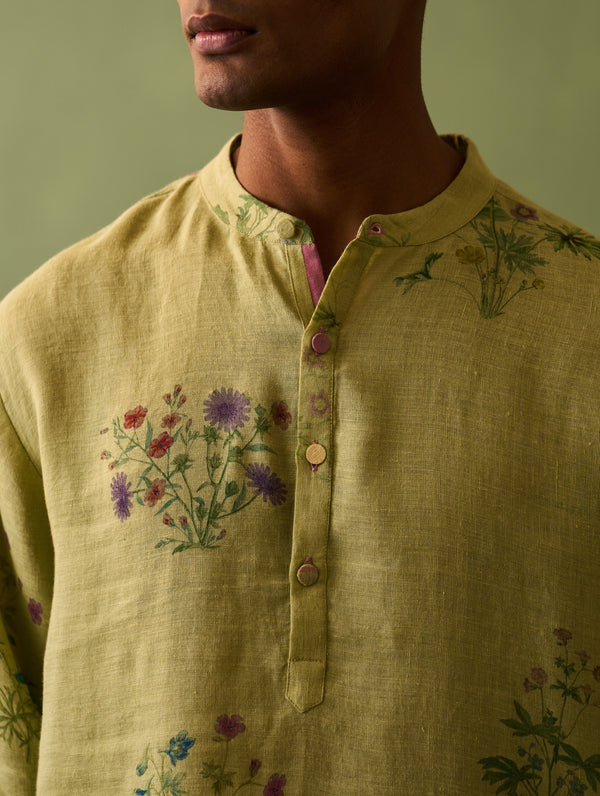 Hachi Botanical Linen Kurta - Fern