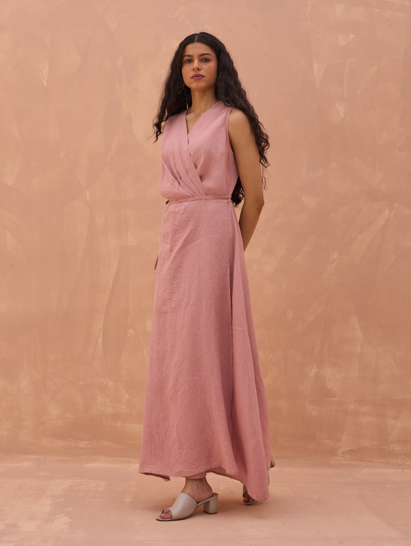 Maya Linen Wrap Dress - Rose