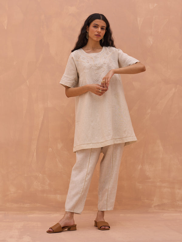 Celia Linen Tunic Top - Off-White
