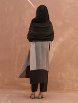 Mila Color-Blocked Linen Kurta Set - Charcoal