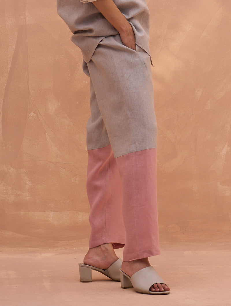 Cara Color-Blocked Linen Pant - Rose