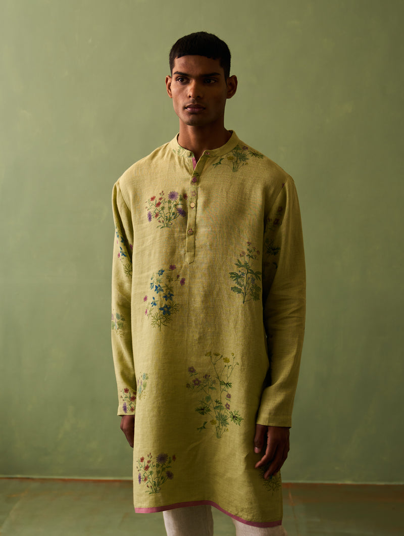 Hachi Botanical Linen Kurta - Fern