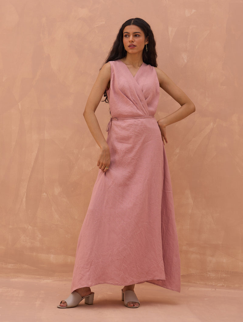 Maya Linen Wrap Dress - Rose