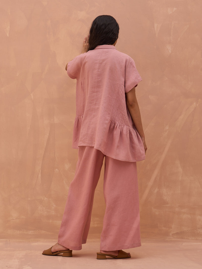 Bonnie Pleated Linen Co-ord Set - Rose
