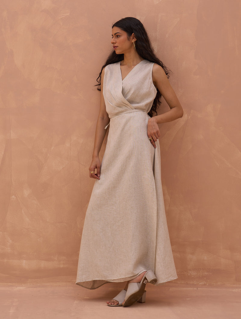 Maya Linen Wrap Dress - Off White Manan Maya Linen Wrap Dress - Off White Manan