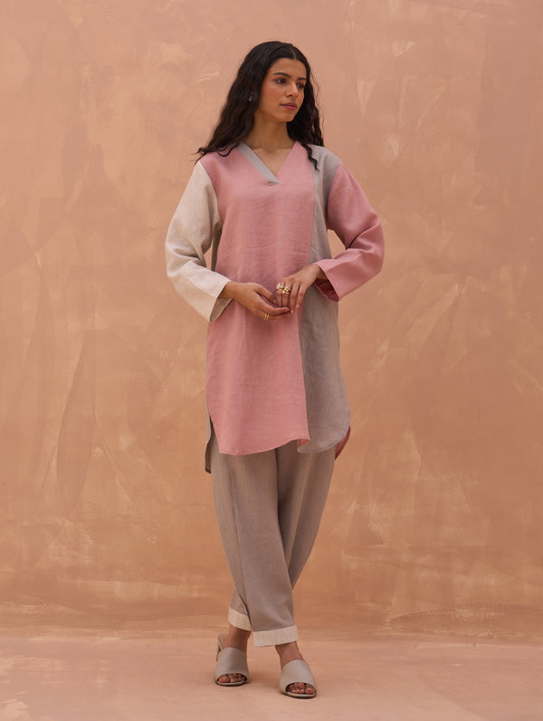Pera Color-Blocked Kurta - Rose