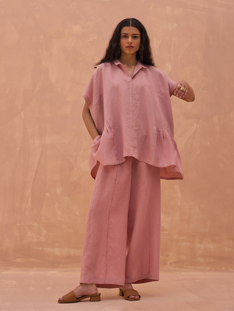Bonnie Pleated Linen Co-ord Set - Rose