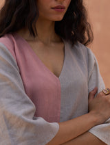 Adelina Color-Blocked Linen Dress - Rose