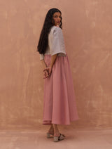 Adelina Color-Blocked Linen Dress - Rose