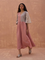 Adelina Color-Blocked Linen Dress - Rose