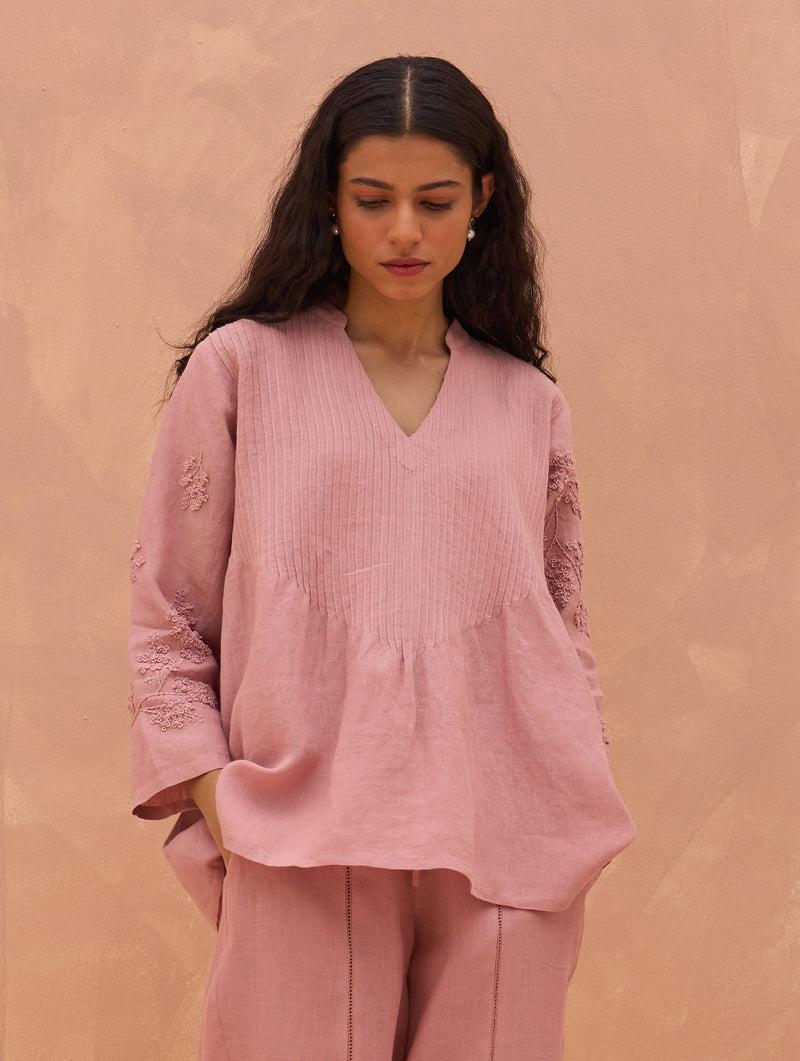 Camille Hand-Embroidered Tunic - Rose