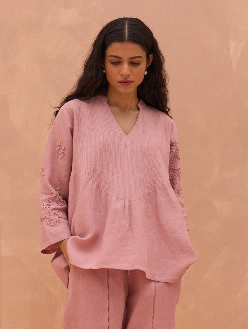 Camille Hand-Embroidered Co-ord Set - Rose