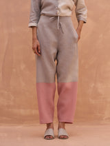 Mila Color-Blocked Linen Kurta Set - Rose