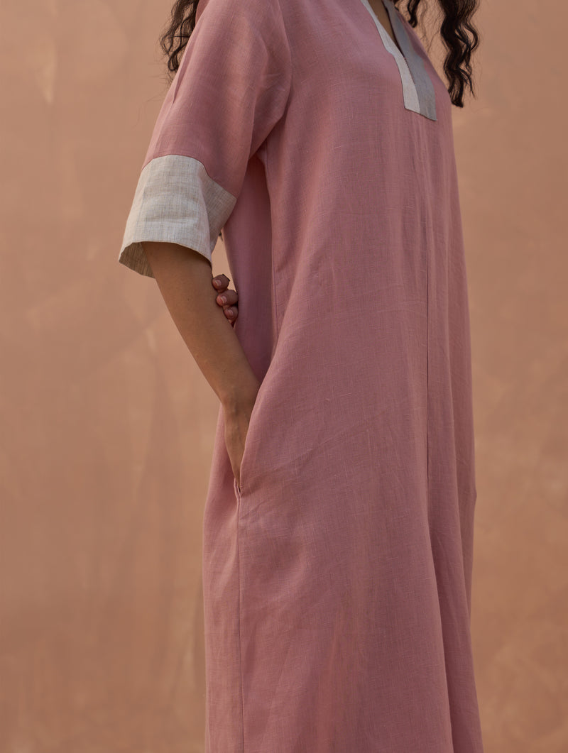 Anahi Color-Blocked Linen Jumpsuit - Rose