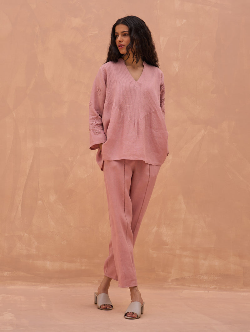 Camille Hand-Embroidered Co-ord Set - Rose