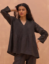 Camille Hand-Embroidered Tunic - Charcoal