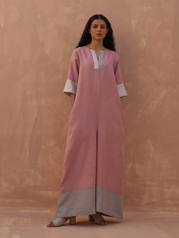 Anahi Color-Blocked Linen Jumpsuit - Rose