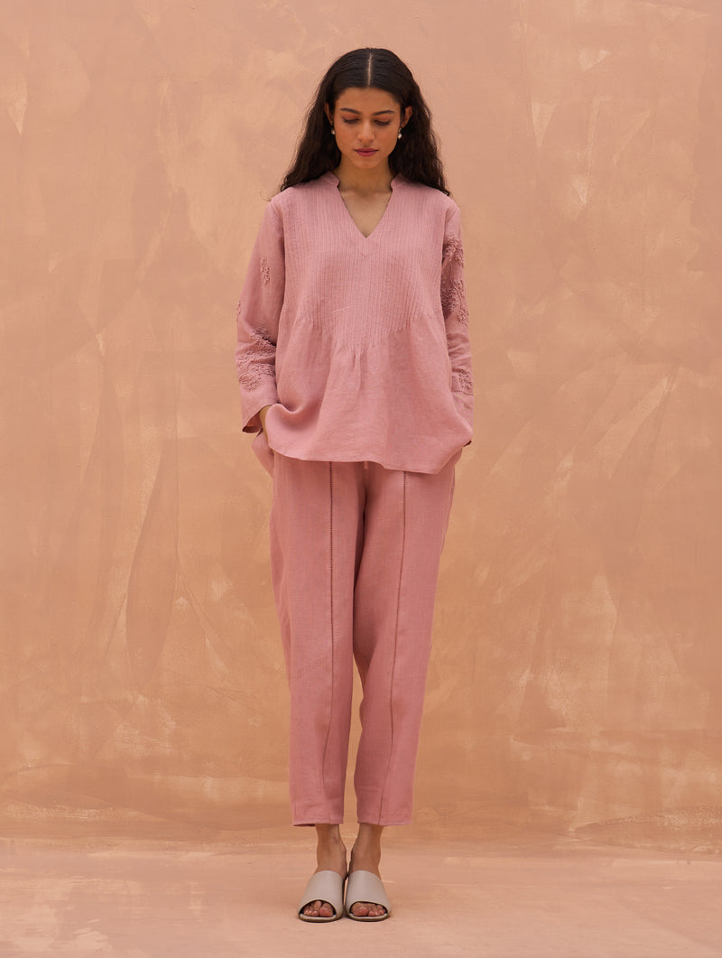 Camille Hand-Embroidered Co-ord Set - Rose