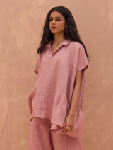 Bonnie Pleated Linen Top - Rose