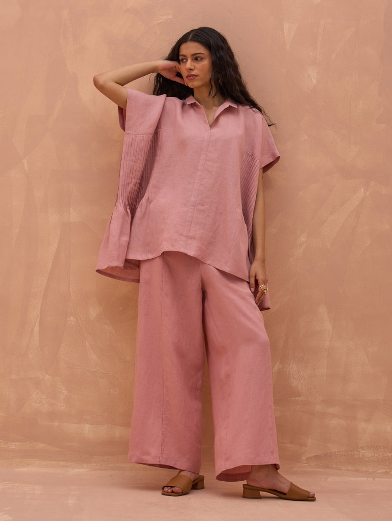 Bonnie Pleated Linen Co-ord Set - Rose