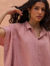Bonnie Pleated Linen Co-ord Set - Rose