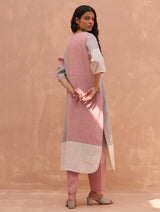 Mila Color-Blocked Linen Kurta Set - Rose