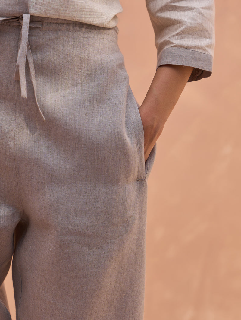 Cara Color-Blocked Linen Pant - Rose
