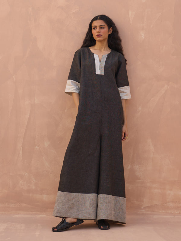 Anahi Color-Blocked Linen Jumpsuit - Charcoal