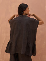 Bonnie Pleated Linen Top - Charcoal