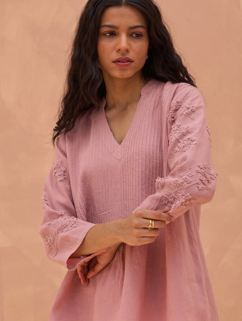 Camille Hand-Embroidered Tunic - Rose