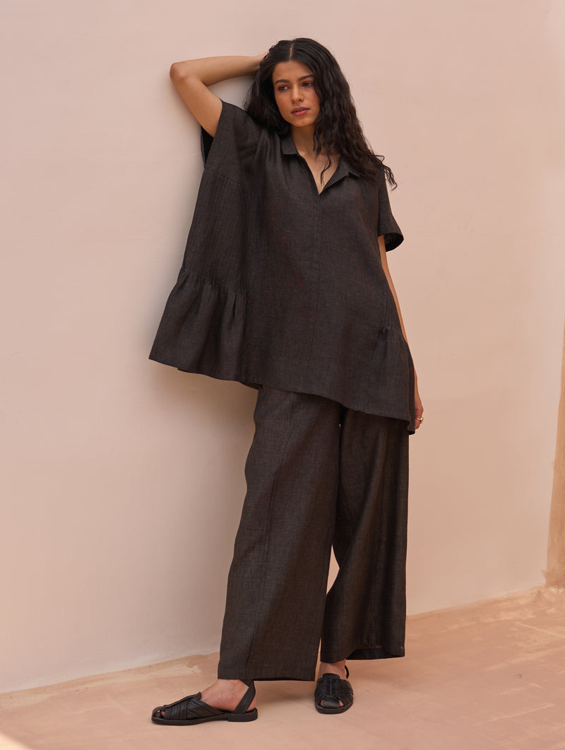 Bonnie Pleated Linen Co-ord Set - Charcoal