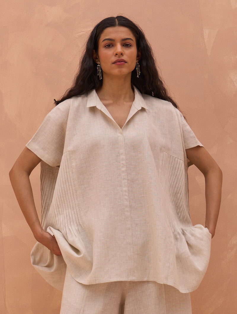 Bonnie Pleated Linen Top - Off White