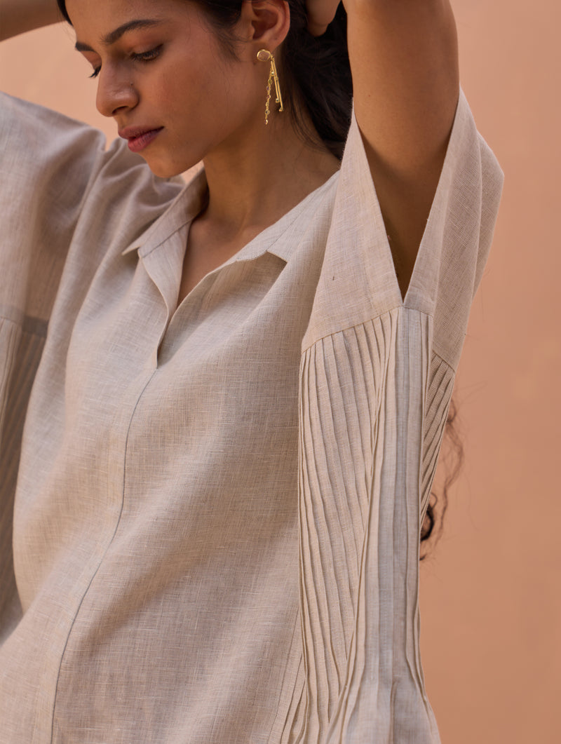 Bonnie Pleated Linen Top - Off White