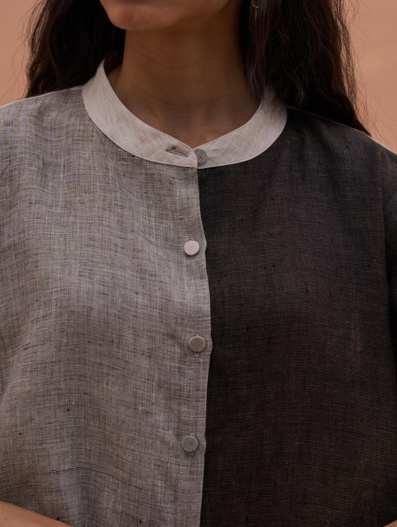 Ann Color-Blocked Shirt - Charcoal