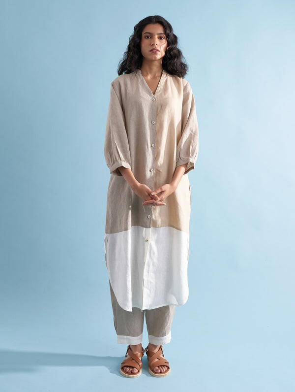 Kaori Color-Blocked Kurta - Dawn