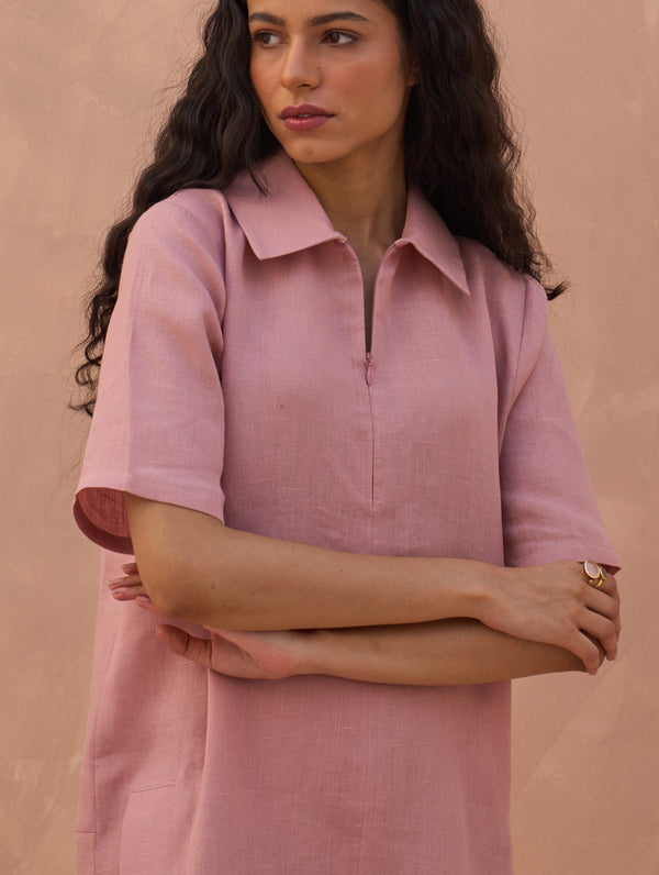 Runa Linen Shift Dress - Rose