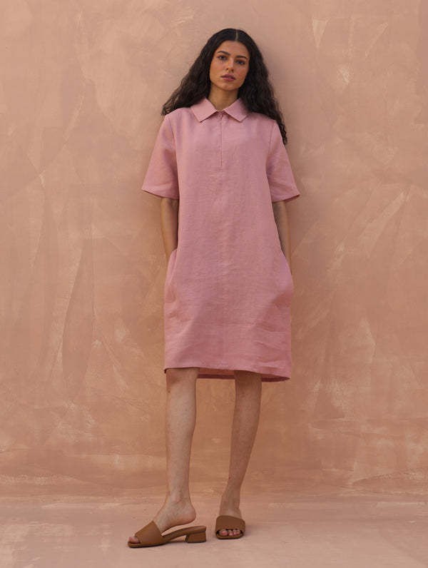 Runa Linen Shift Dress - Rose