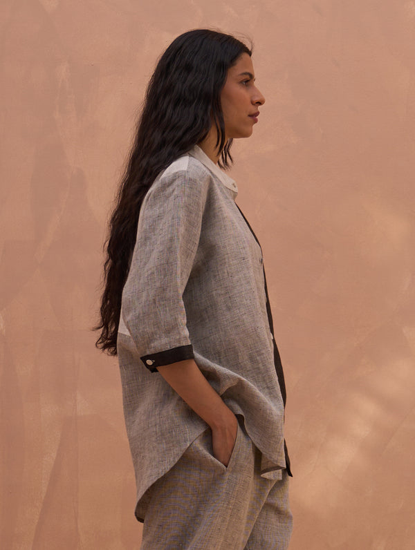 Ann Color-Blocked Shirt - Charcoal