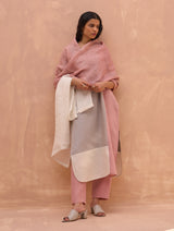 Mila Color-Blocked Linen Kurta Set - Rose