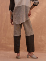 Cara Color-Blocked Linen Pant - Charcoal