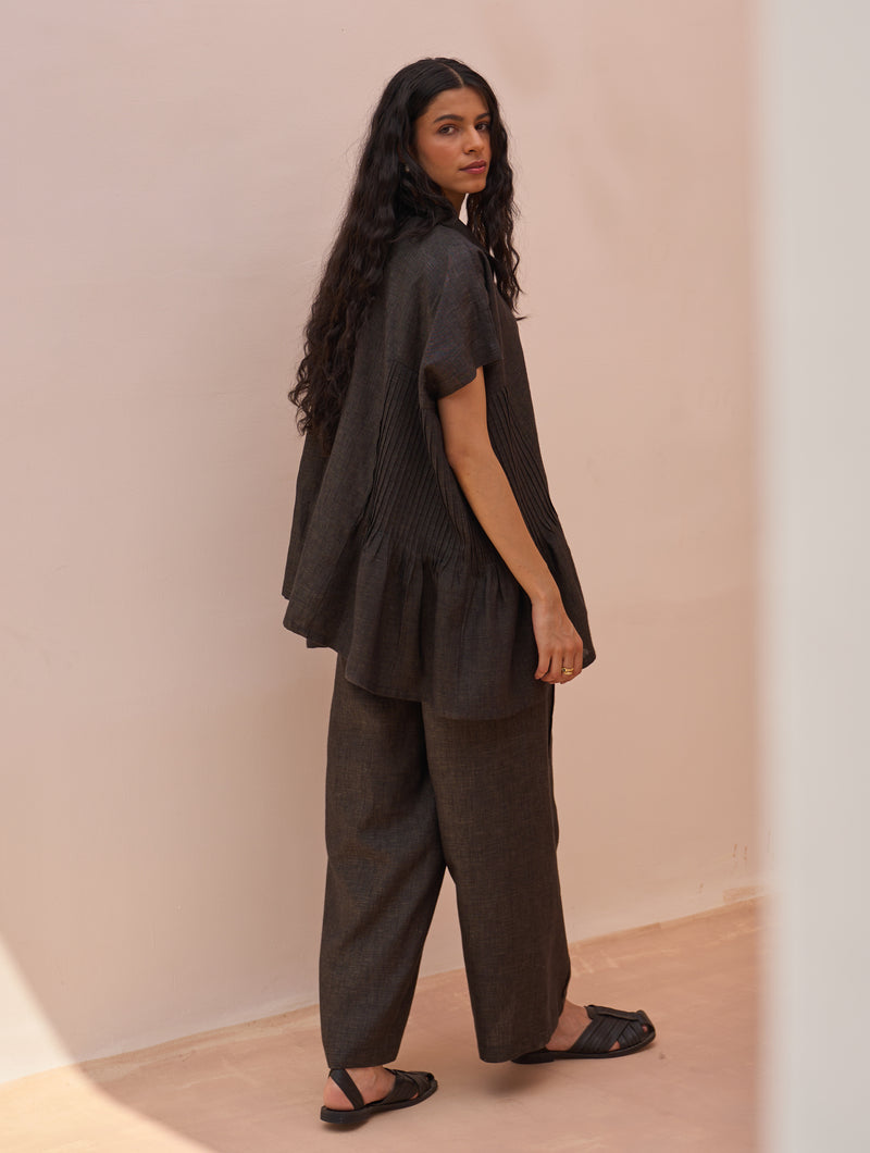 Bonnie Pleated Linen Co-ord Set - Charcoal