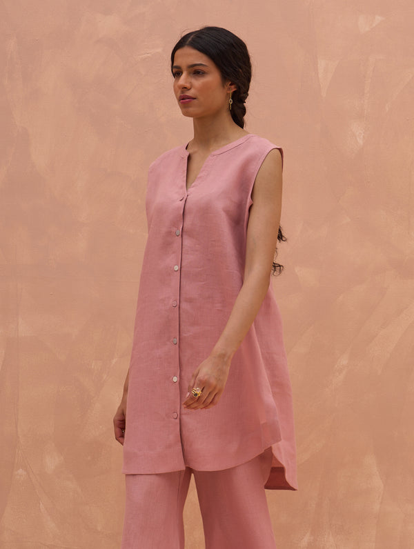 Dia Linen Sleeveless Top - Rose